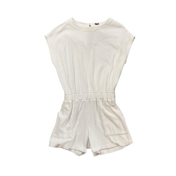 Monrow Romper Womens S Small White Cotton Blend Terry Cloth Cap Sleeve Pockets - Picture 1 of 13